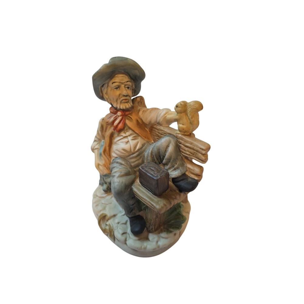LeCroy Ceramic Ranch Man with Squirrel on a Wood Bench Excellent Lifelike Detail